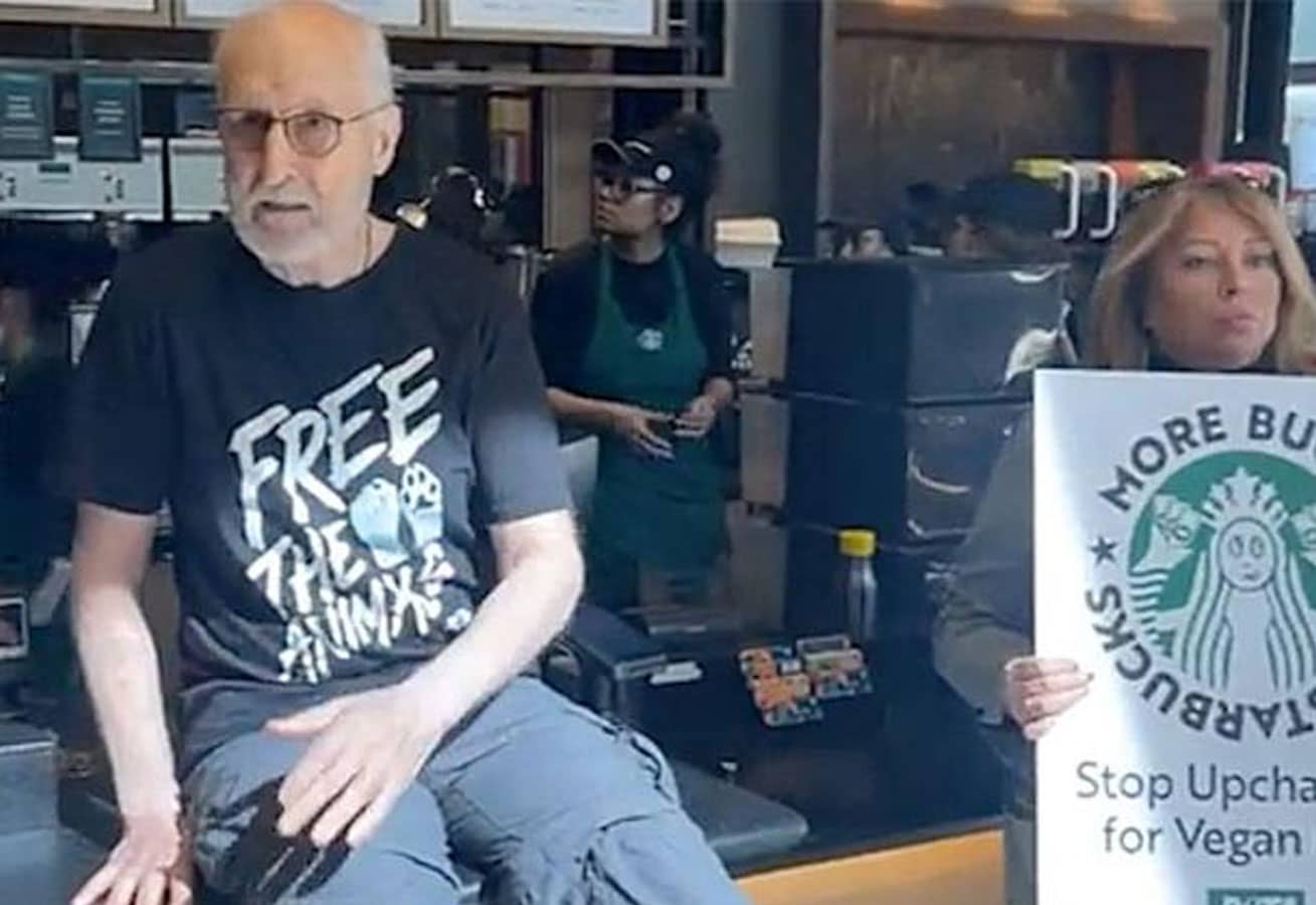 babe star james cromwell superglues his hand to counter in starbucks